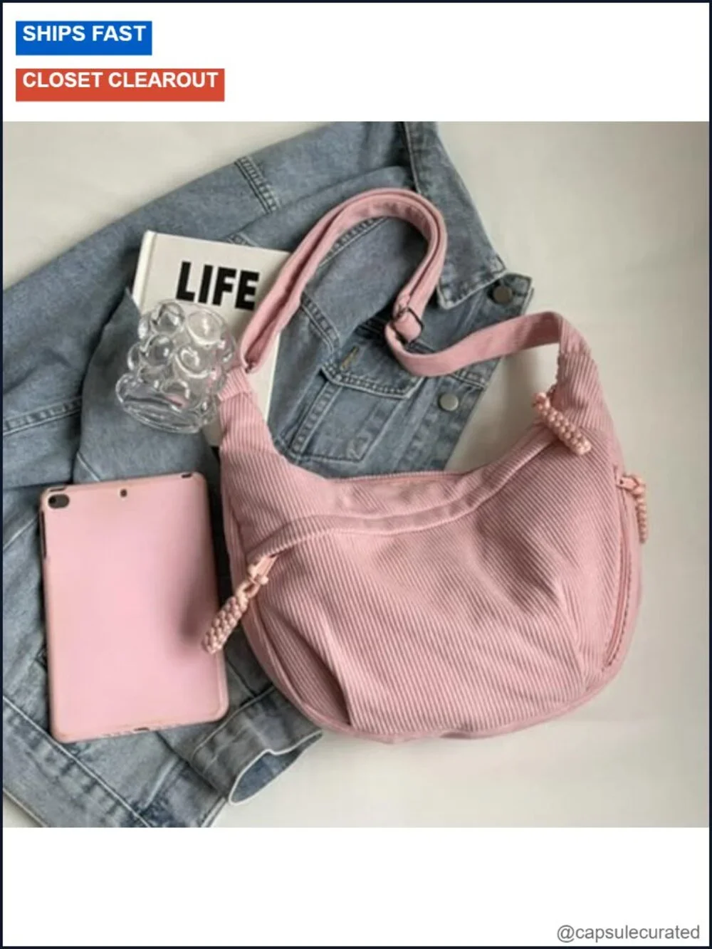 Retro Nylon Canvas Crescent Shoulder Bag Corduroy Hobo Crossbody Purse Unisex